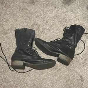 Black Size 10 Steve Madden Real Leather Combat Boots